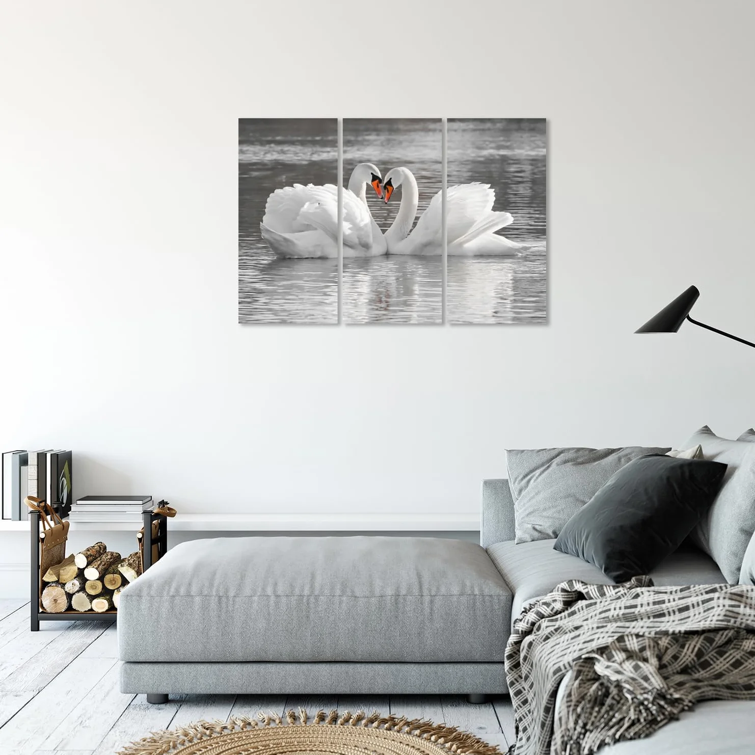 AREDE Zestaw 3 obrazów ściennych, plakatów, romantycznych łabędzi, 90 x 60 cm, do domu, biura, dekoracja ścienna, salon, sypialnia, dekoracja gotowa do powieszenia