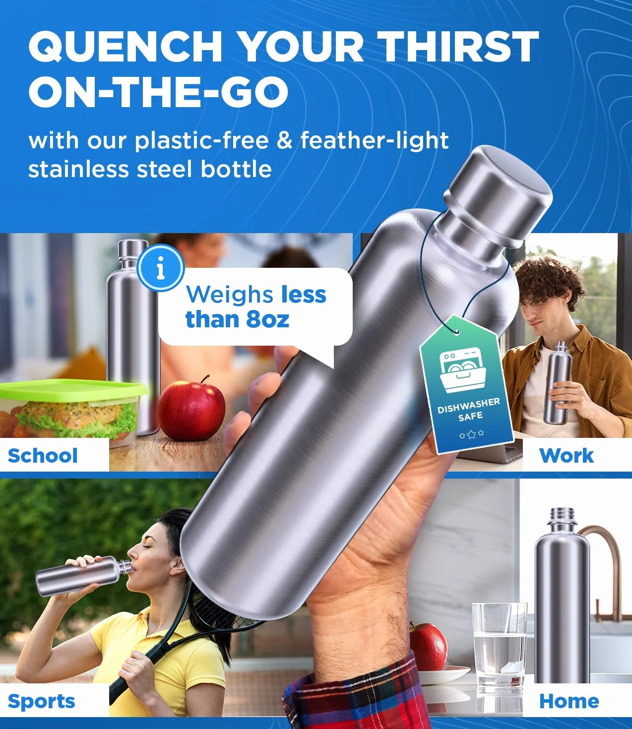 MATE OF STEEL® Butelka kompatybilna z Sodastream Crystal & Easy Premium 0,75 l ze stali nierdzewnej – nadaje się do mycia w zmywarce | butelka na napoje z metalu o pojemności 750 ml | butelki zapasowe