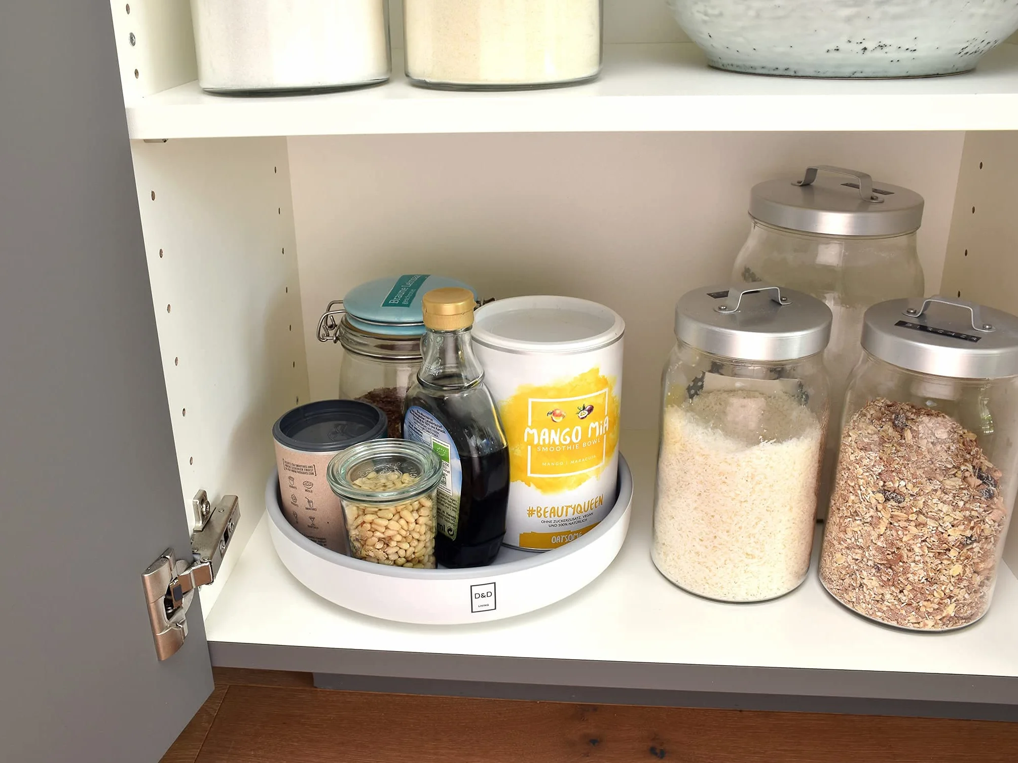D&D Living Drehteller Ø 25 cm - Küchen & Kühlschrank Organizer drehbar | Lazy Susan Gewürzregal mit verstärktem Kunststoff | Rondell mit leiser Drehung