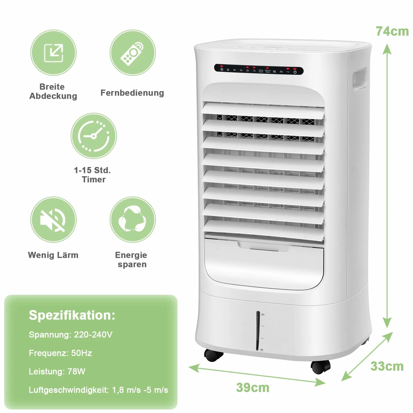 COSTWAY Mobilny cichy klimatyzator bez węża wylotowego, nawilżacz powietrza i wentylator 3 w 1, z 3 trybami, zbiornik na wodę 10 l, 2 wkłady chłodzące, timer 15-godzinny, pilot, do domowego biura