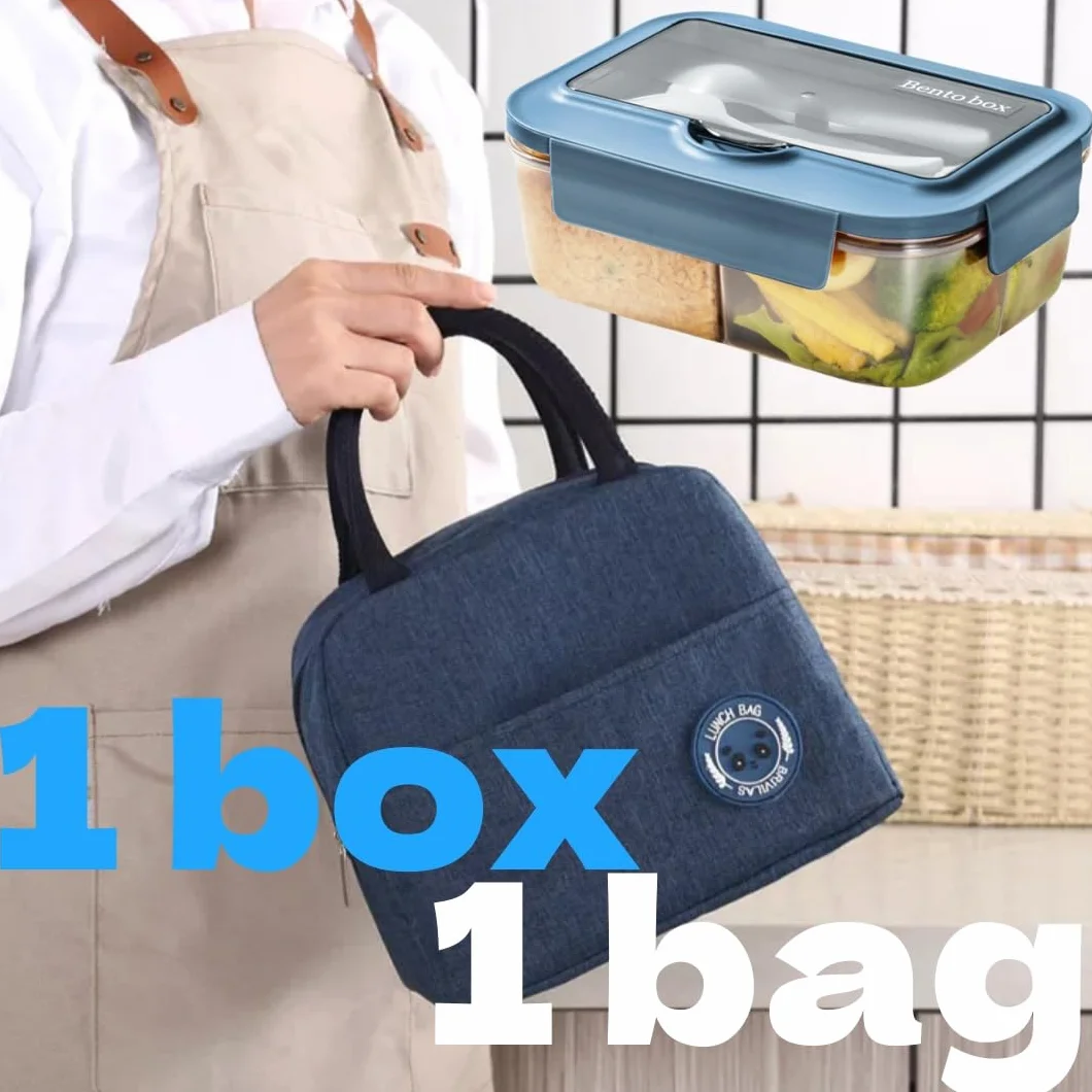 ZDL Bento Box na lunch, pudełko bento z 3 przegródkami, odporne na wycieki dla dzieci i dorosłych, pudełko ze sztućcami