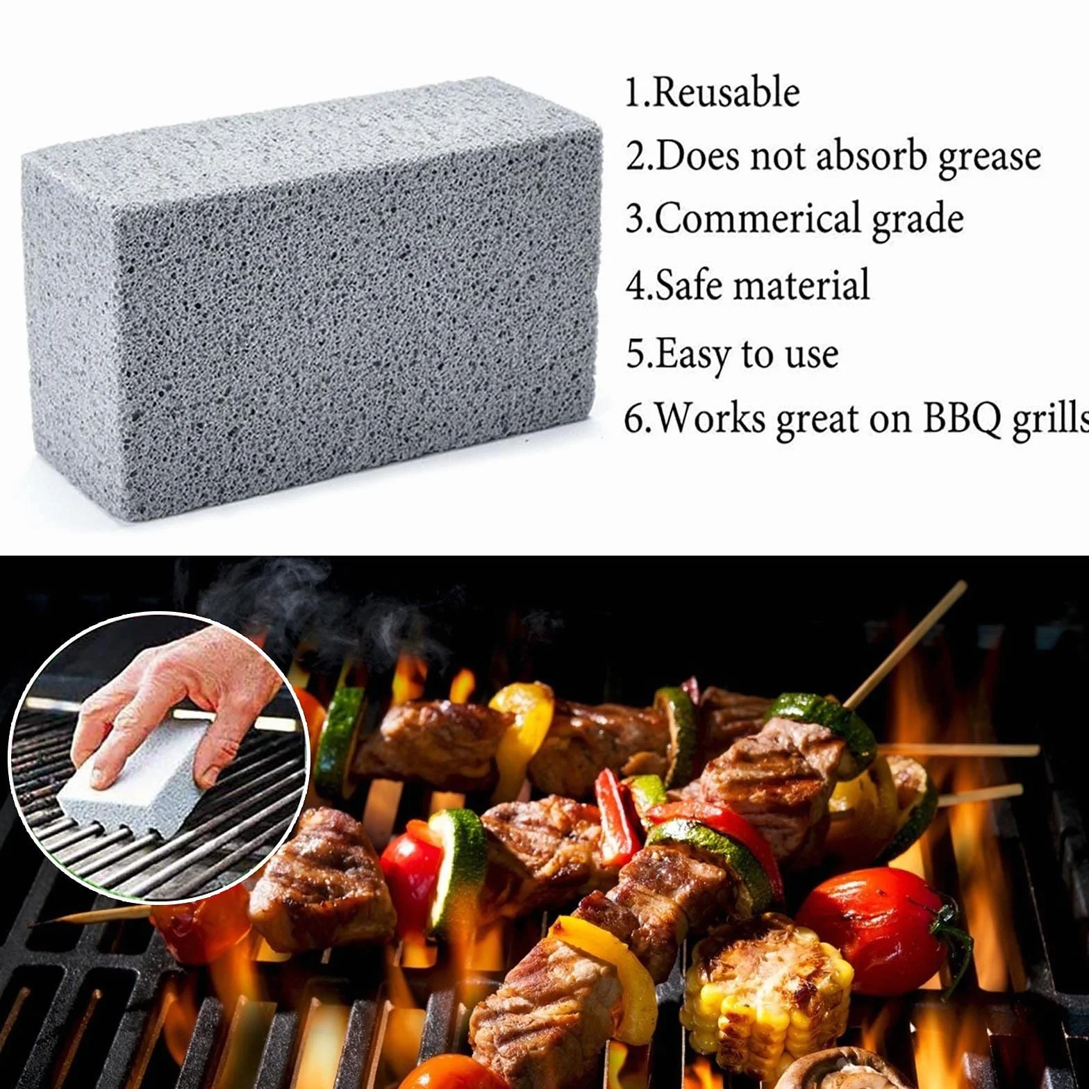 4 szt. blok do czyszczenia grilla, toksyczny bezwonny kamień do grillowania, ekologiczny blok do czyszczenia grilla, kamień do grillowania środek czyszczący do usuwania tłuszczów pozostałości brudu