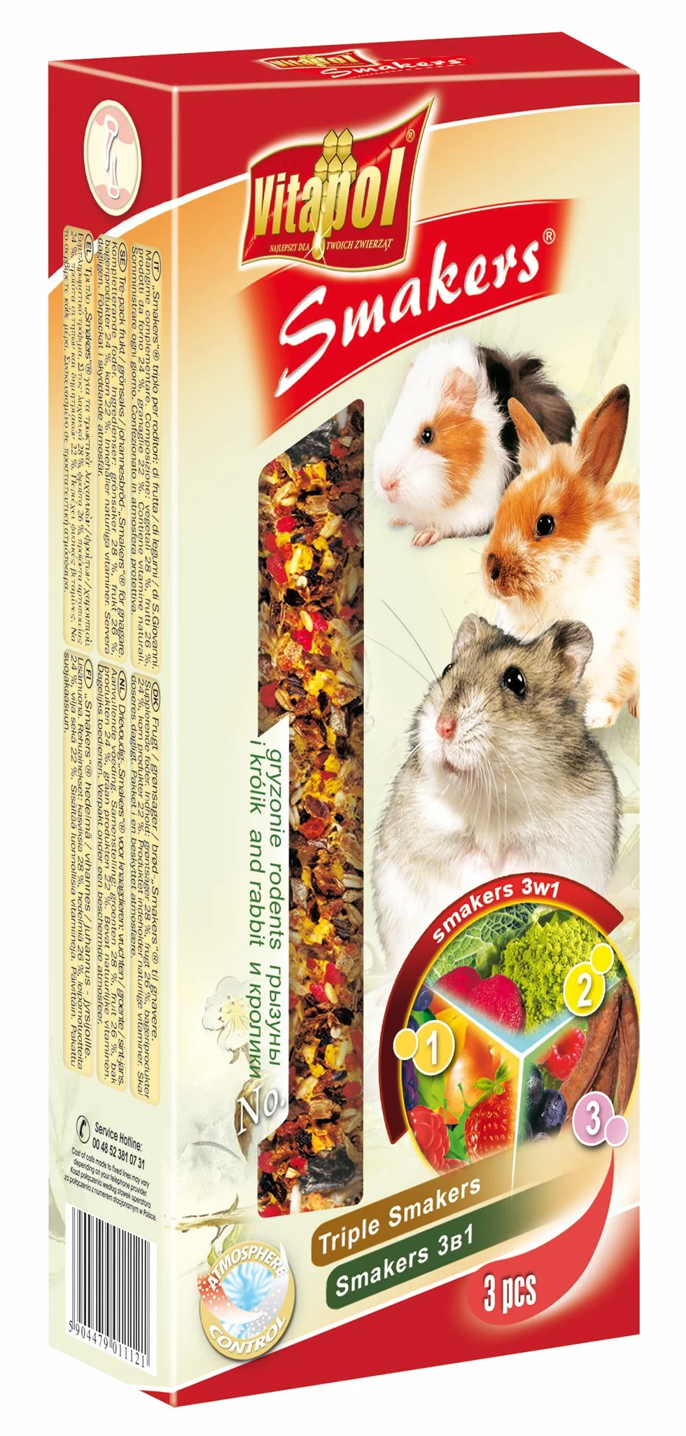 VITAPOL Kolby MIX (warzywno-owocowo-świętojańskie) dla gryzoni 3szt 135g