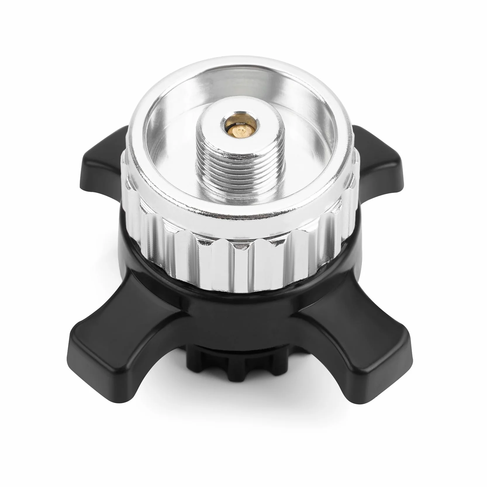 Onlyfire Adapter do butli gazowych do kartuszy gazowych Easy-Click/CV Przejście z zamknięcia bagnetowego na gwint 7/16", adapter do kartuszy z zaworem, srebrny, 1 szt
