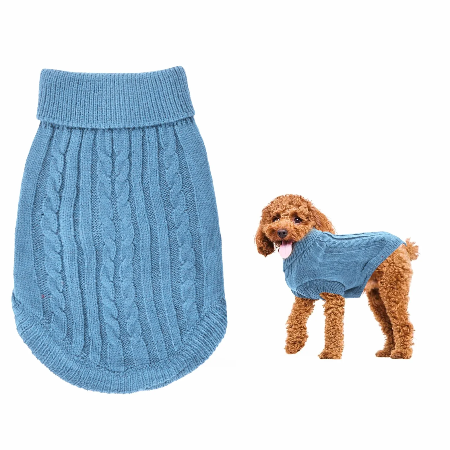 PLUSHCEWT Ciepły sweter dla szczeniaka, niebieski golf, sweter dla szczeniaka, miękkie, wygodne ubrania dla psów, dzianinowy pulower dla psa, miękki golf, ubrania dla psów, kamizelka, dzianinowy