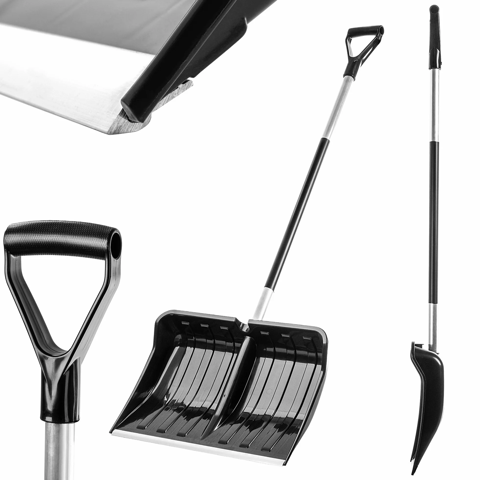 KADAX Łopata do śniegu z aluminiowym uchwytem, 50 x 141 cm, łopatka do śniegu z ergonomicznym uchwytem, z tworzywa sztucznego, z aluminiowym mocowaniem (czarna 2)