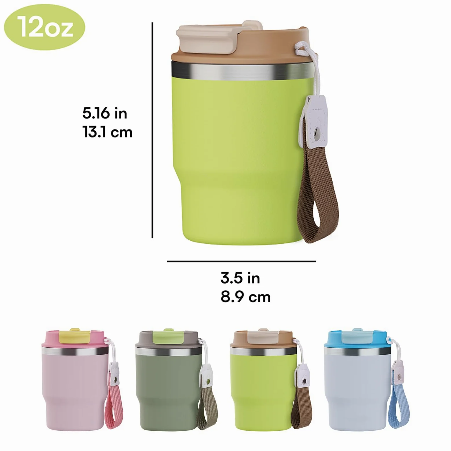 Kubek do kawy, 350 ml izolowany podróżny kubek do kawy szczelna pokrywka, butelka na kawę ze stali nierdzewnej, zielony