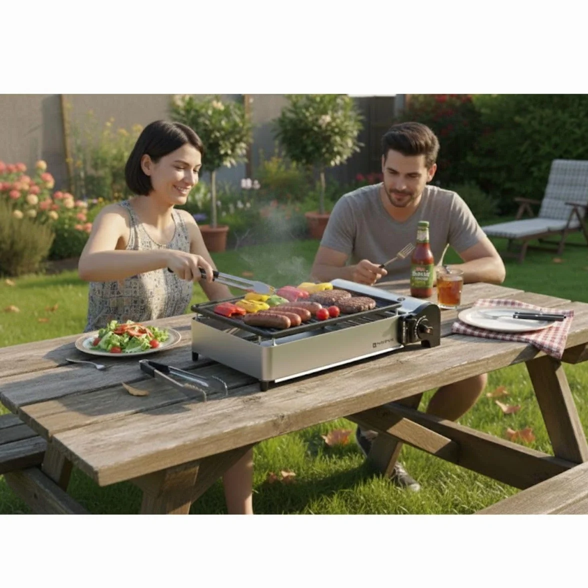 KEMPER Przenośny grill gazowy 1,9 kW kompaktowy stół antyadhezyjny stół balkonowy taras stół kempingowy