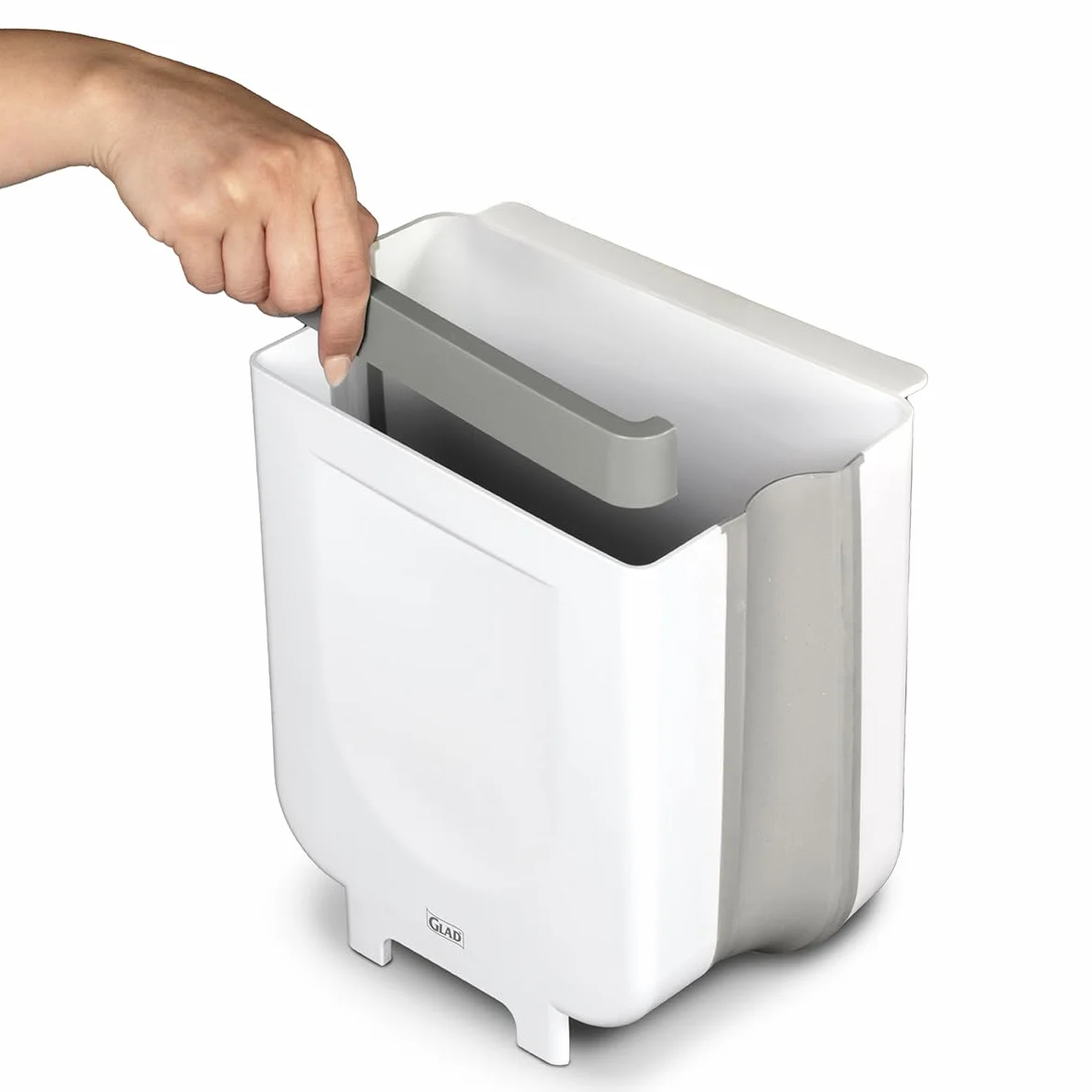 Glad Roomate Składany kosz na śmieci, kompaktowy kosz na śmieci z oszczędzającą miejsce, rozszerzaną konstrukcją, do wewnątrz i na zewnątrz, biały