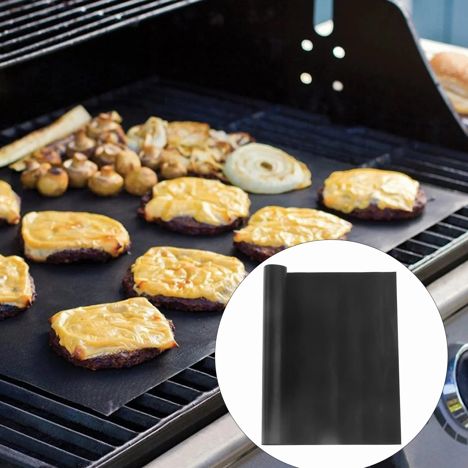 BBQ 5-częściowy zestaw mat do grillowania, nieprzywierające, do grilla gazowego, wielokrotnego użytku, do grilla na węgiel drzewny, grilla elektronicznego, piekarnika