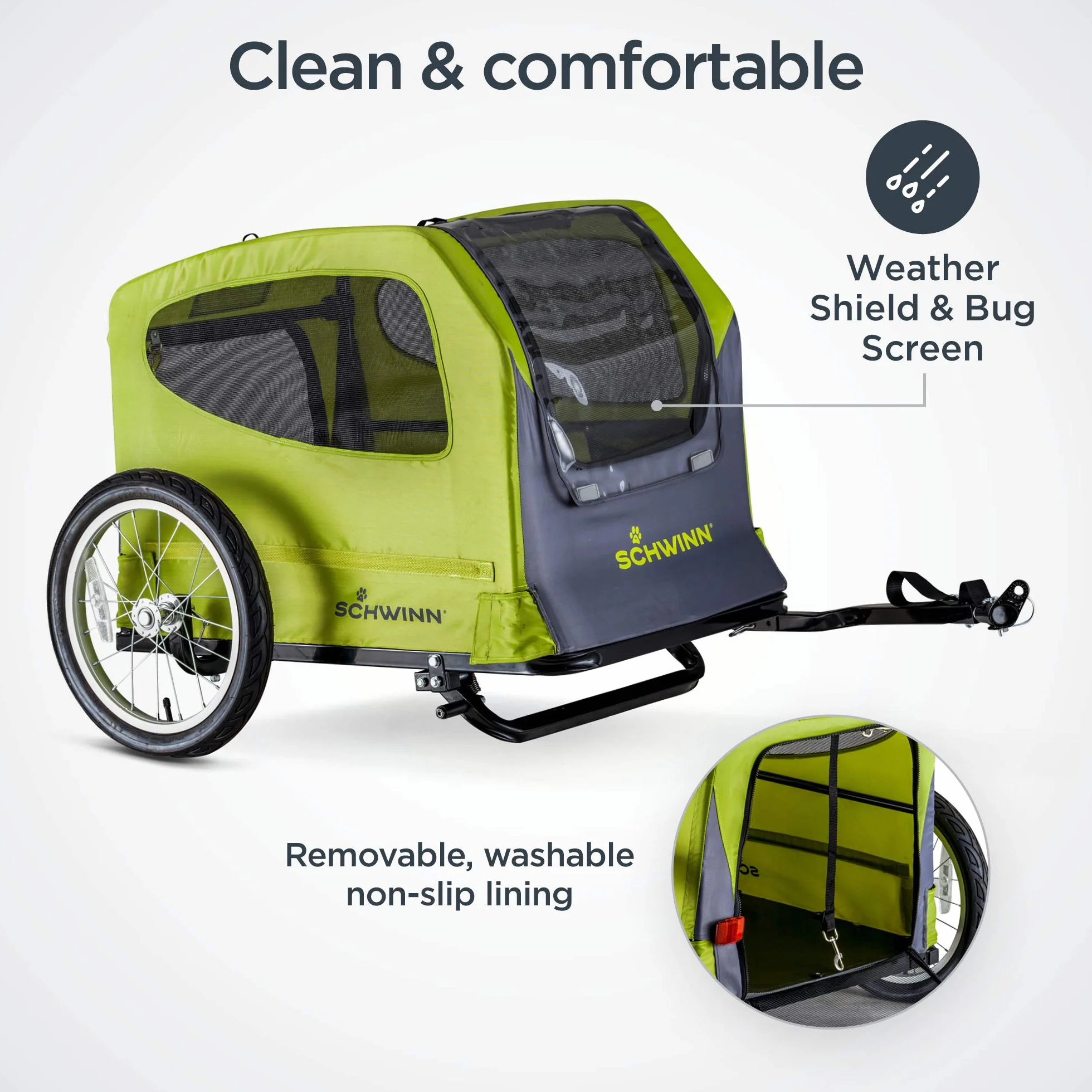 Schwinn Rascal Bike Pet Trailer, For Small and Large Dogs, Large, Grey