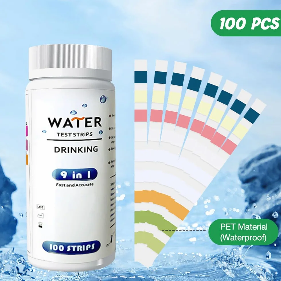 Paski testowe Basen 9 W 1, TGKYK 100 sztuk Paski Basen z rurkami testowymi, Chloru i PH Baseny, Analizator Wody Basen dla Miedzianego Żelaza Azotanu Azotanu Węglanu Azotanu i 9 innych