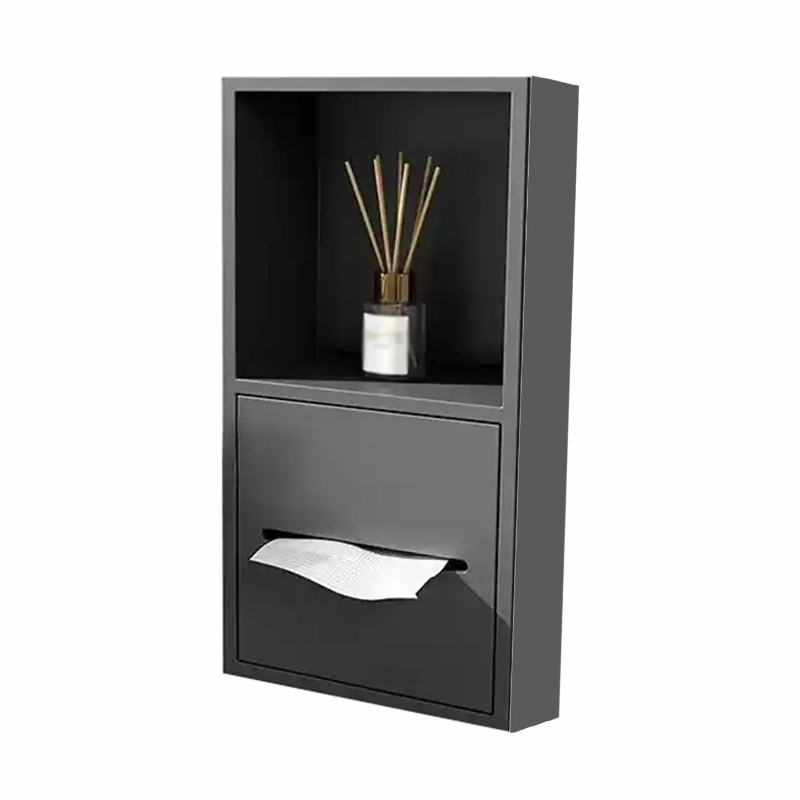 Uchwyt na papier toaletowy ze stali nierdzewnej, wielokolorowy organizer pod prysznic, wbudowana konstrukcja, wszechstronne rozmiary (szary, 400 x 200 x 125 mm) – idealny do łazienki