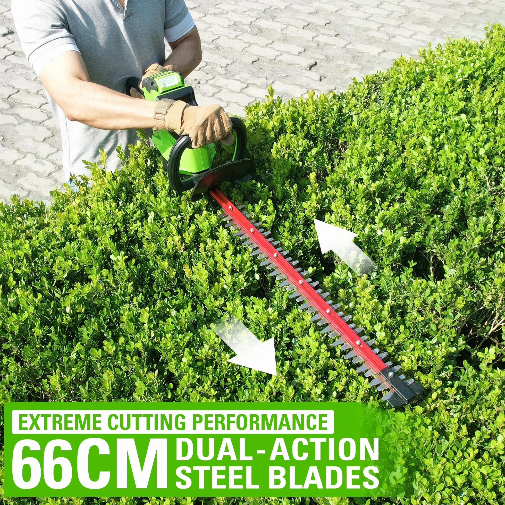 Greenworks Bezprzewodowe nożyce do żywopłotu 66 cm, bezszczotkowy silnik cięcia do 28 mm grubości, 3400 SPM bez baterii 40V i ładowarka GD40HT66