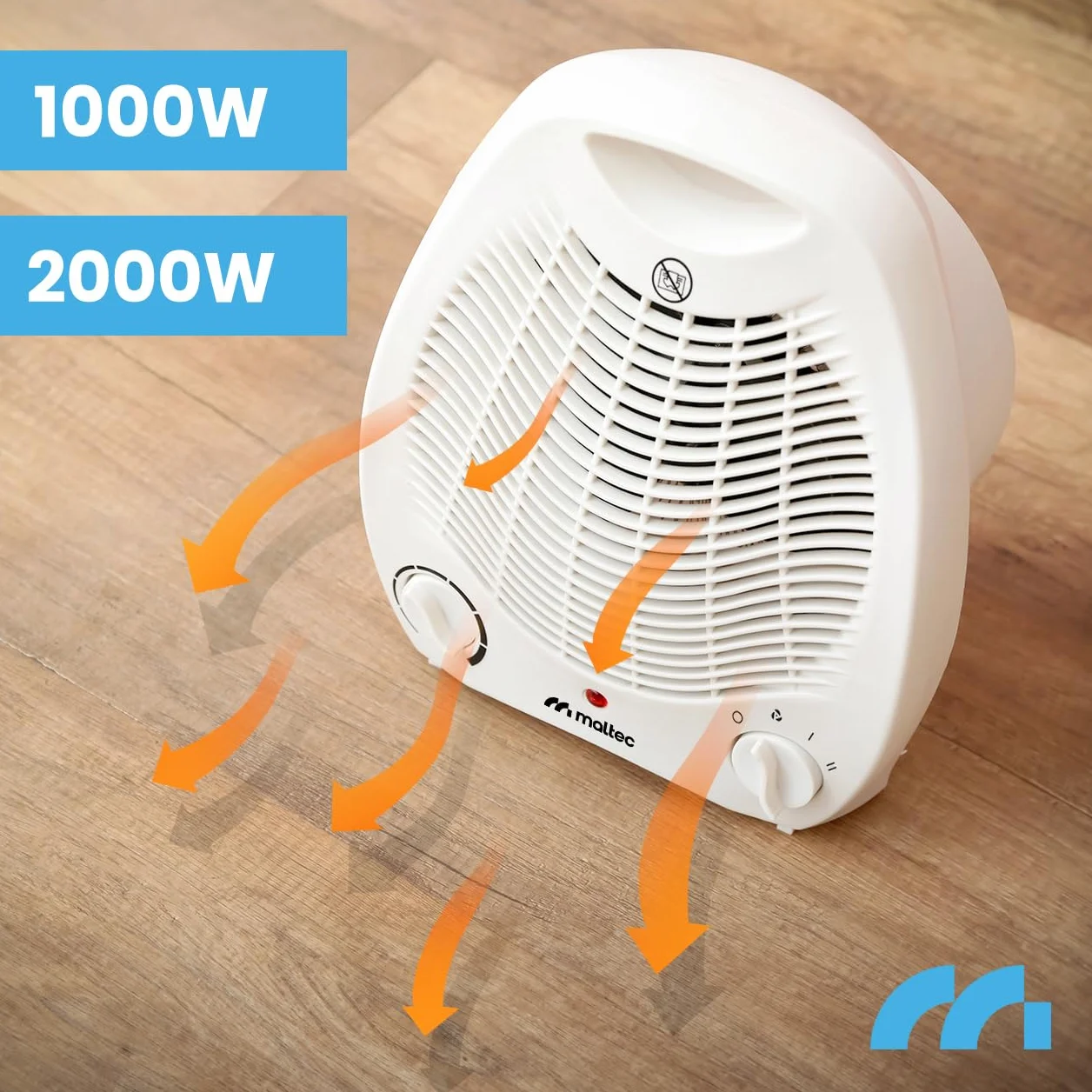 MalTec 5902020587026 Termowentylator Termo Heater 2001, Turbo Mocny, Farelka Elektryczna, Grzejnik na Prąd, Energooszczędny, Bezpieczny, Regulacja 0-1000 - 2000 W, Biały