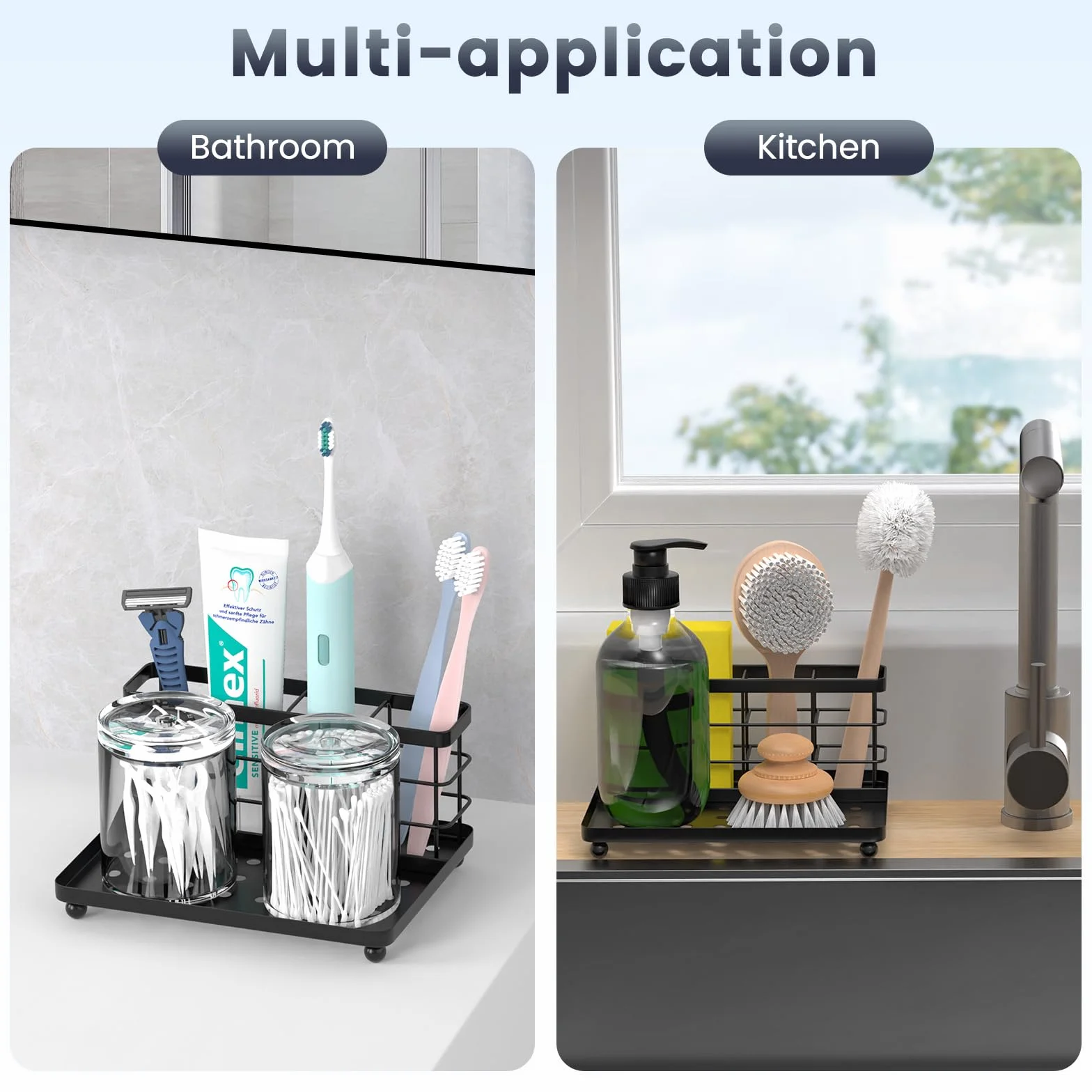 Luxspire Toothbrush Holder, 3-Slot Electric Toothbrush Holder with Detachable Tray, Stainless Steel Holder for Toothbrush Toothpaste Razor, Toothbrush Caddy for Bathroom Countertop Hotels, Black