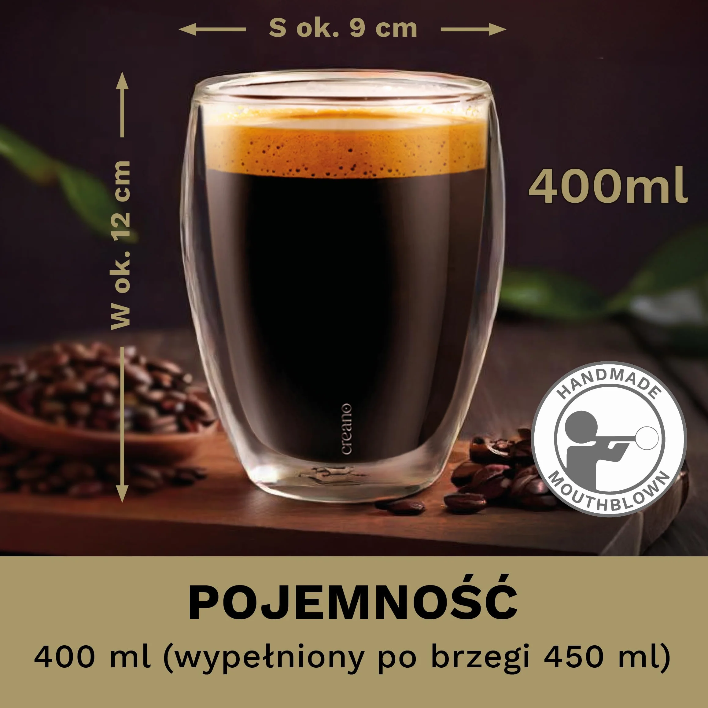 Creano PREMIUM Szklanki Dwuścienne 400 ml – Zestaw 6 szt. – ŚWIATOWA NOWOŚĆ | W 100% przystosowane do mycia w zmywarce dzięki uszczelnieniu GastroSeal – jakość dla gastronomii – szkło dwuścienne
