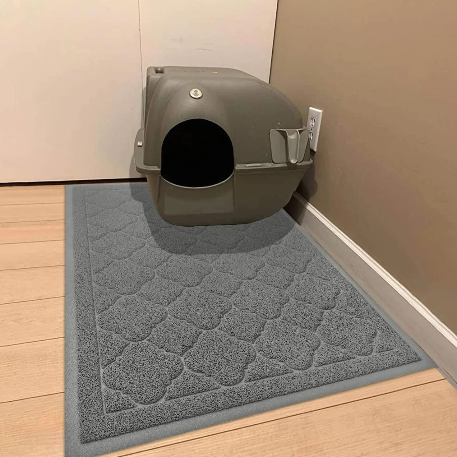 WePet Mata do kuwety dla kota, wysokiej jakości podkładka z PCW, trwała, nie zawiera ftalanów, moczu, kontrola rozpraszania, L 90 x 63 cm, szara