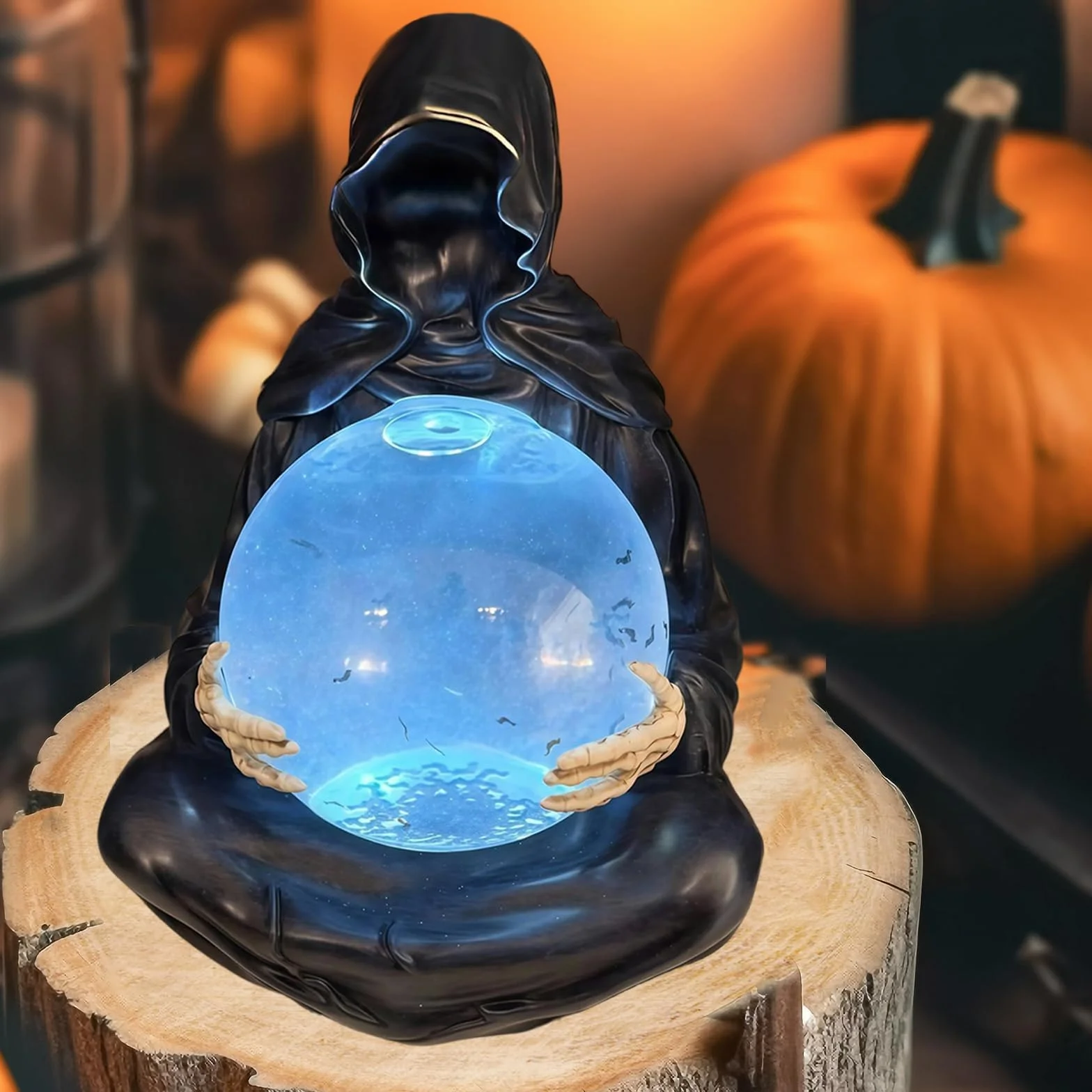 Kryształowa kula Boga Śmierci – światło LED, ponury żniwiarz, kula wodna, dekoracja na Halloween, gotycki płynny ruch, brokatowa kula wodna, czarny żniwiarz, kula śnieżna, dekoracja stołu na imprezę
