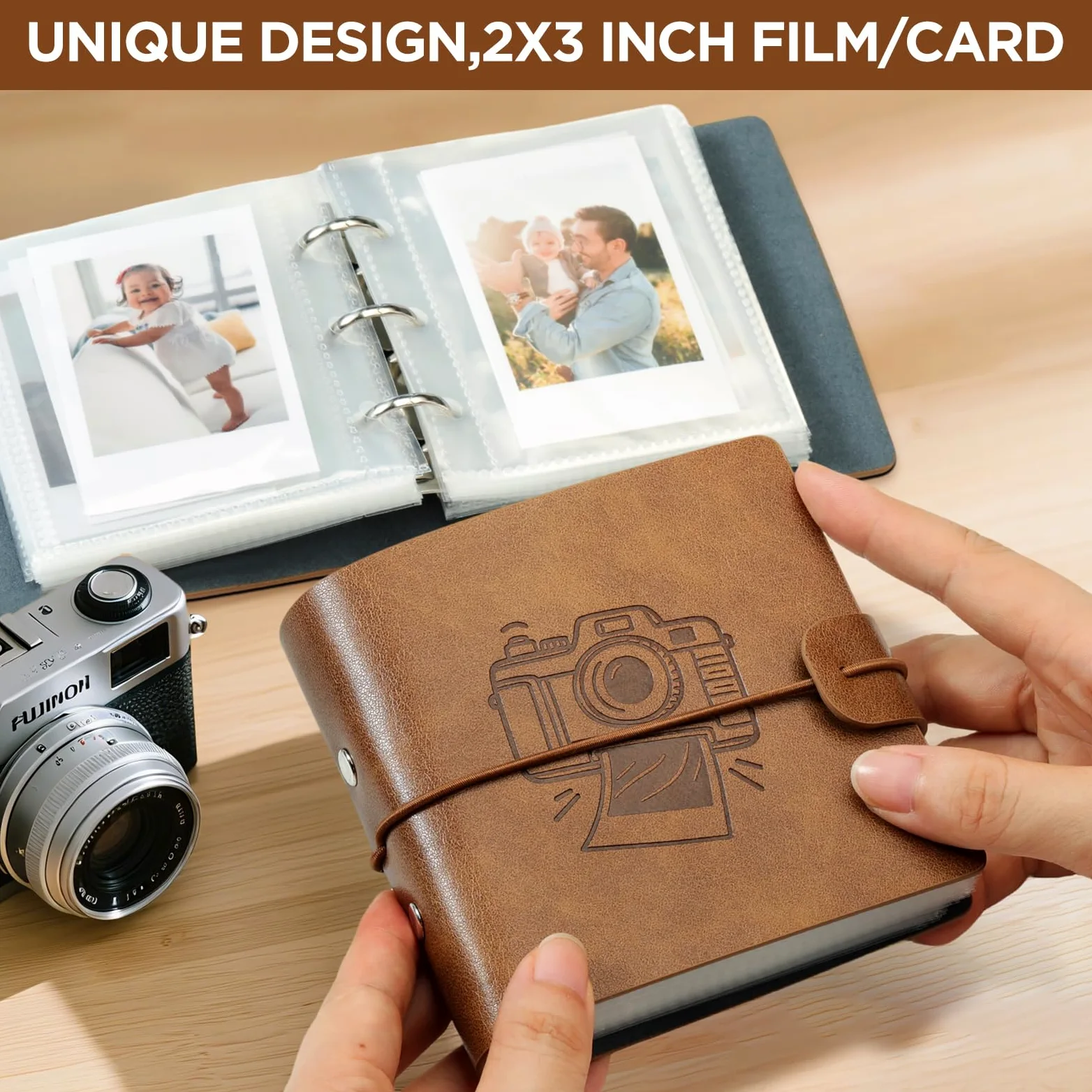 50 kieszeni mini album na zdjęcia pasujący do Fujifilm Instax Mini 9 / Mini 8 / Mini 90 / Mini 25 / Mini 11, pasujący do Polaroid Snap/Z2300/, brązowy, HOMEMARS album na zdjęcia mały, unikalny design