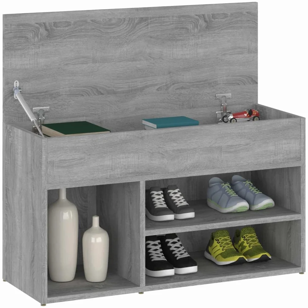 Szafka na buty Sonoma szara, 80 x 30 x 45 cm, materiał drewnopochodny z gładkim siedziskiem i dużą ilością miejsca do przechowywania butów, łyżki do butów lub artykułów dekoracyjnych