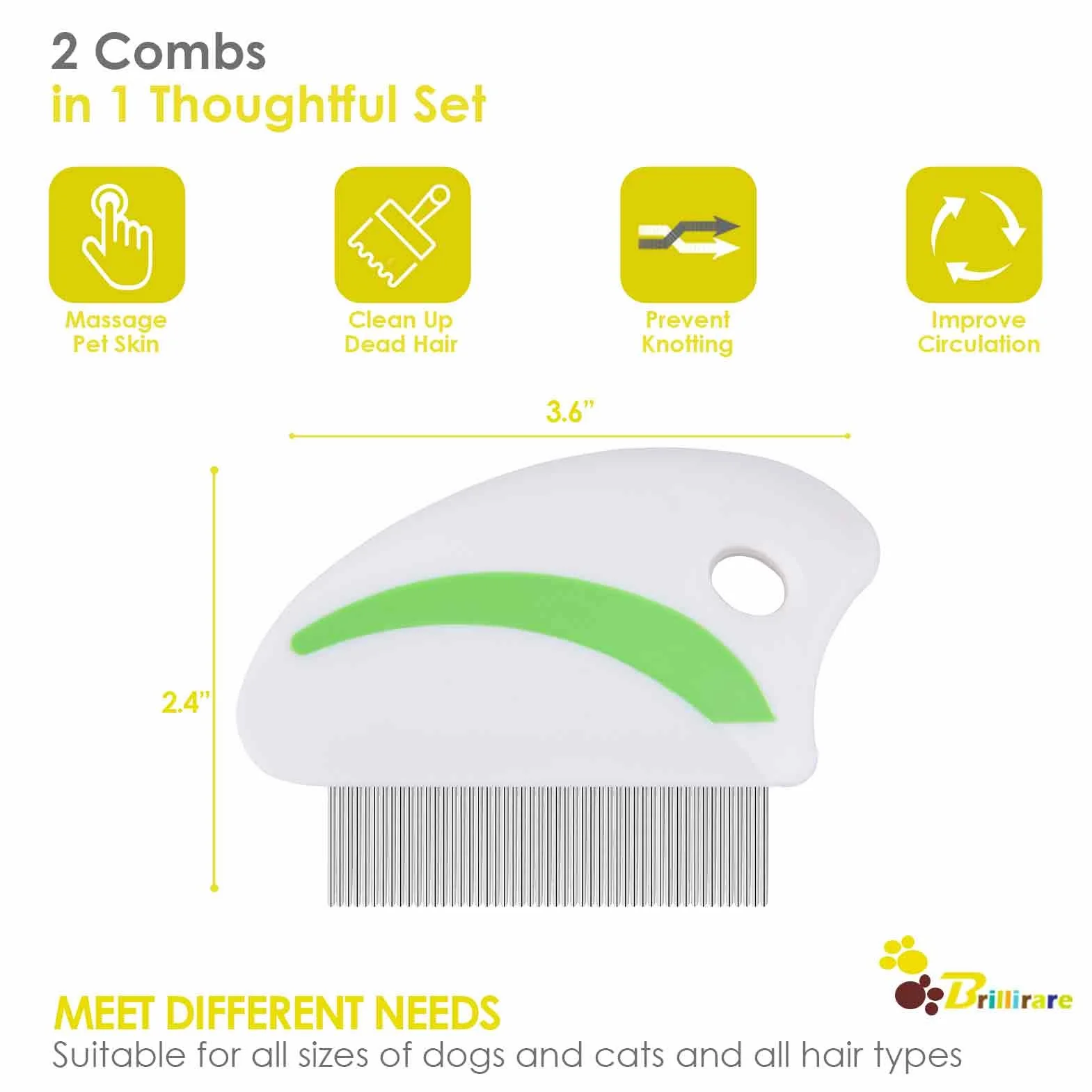 Flea Lice Comb Stainless Steel Dog Cat Grooming Comb Rounded Teeth Pet Tear Stain Remover Dematting Tool