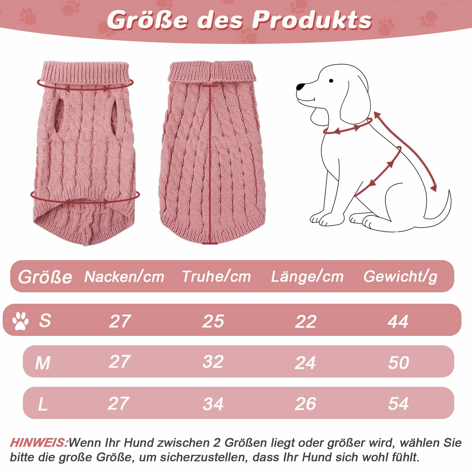 Sweter dla zwierząt domowych, zimowy ciepły pies, kot, sweter dla małych psów, golf, dzianinowy sweter, odzież wierzchnia dla małych, średnich psów i kotów (różowy, S)