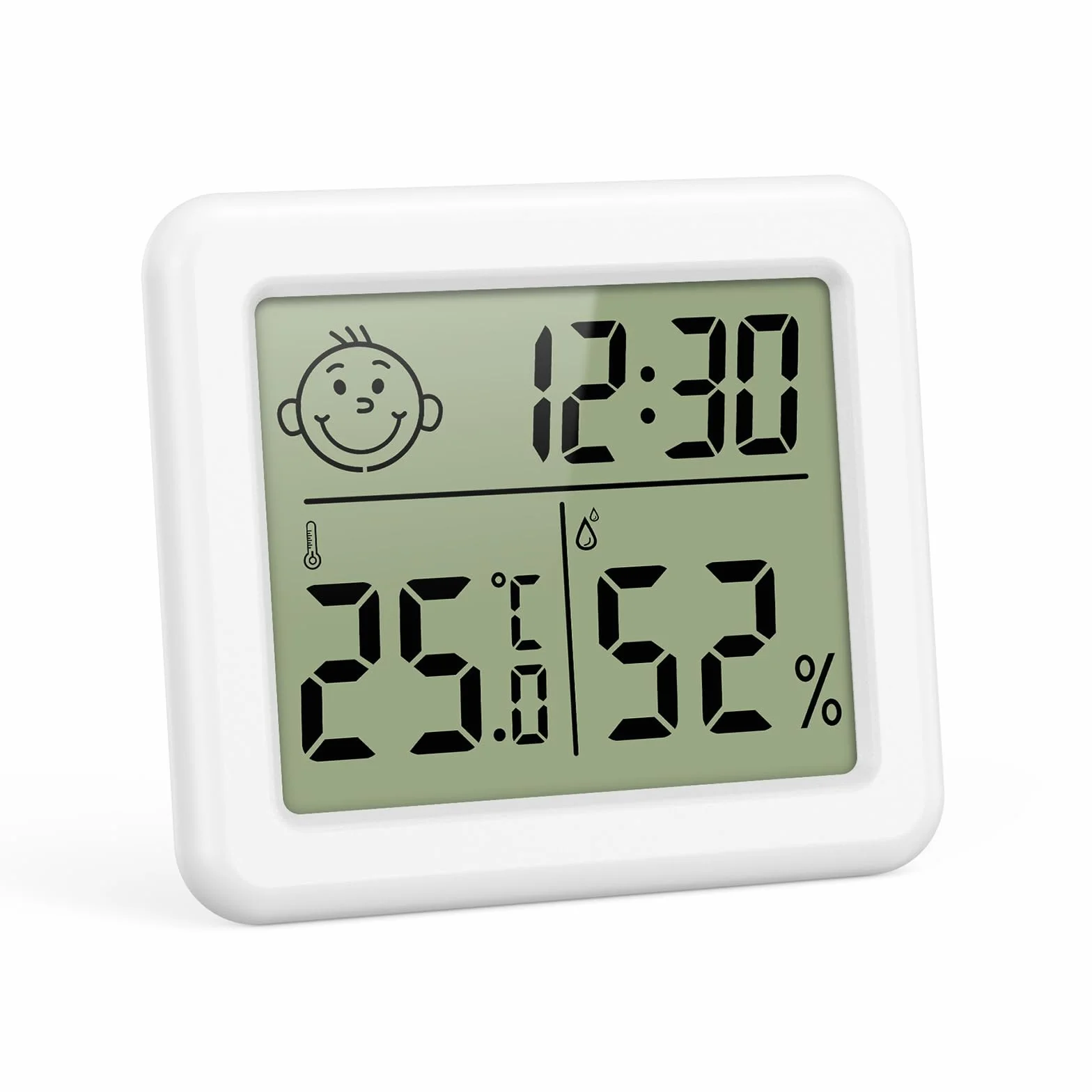 ORIA Cyfrowy termometr, higrometr, mini wewnętrzny miernik wilgotności powietrza, monitor temperatury, wyświetlacz godziny, komfort powietrza, °C/°F, termometr pokojowy do hotelu, biura, domu
