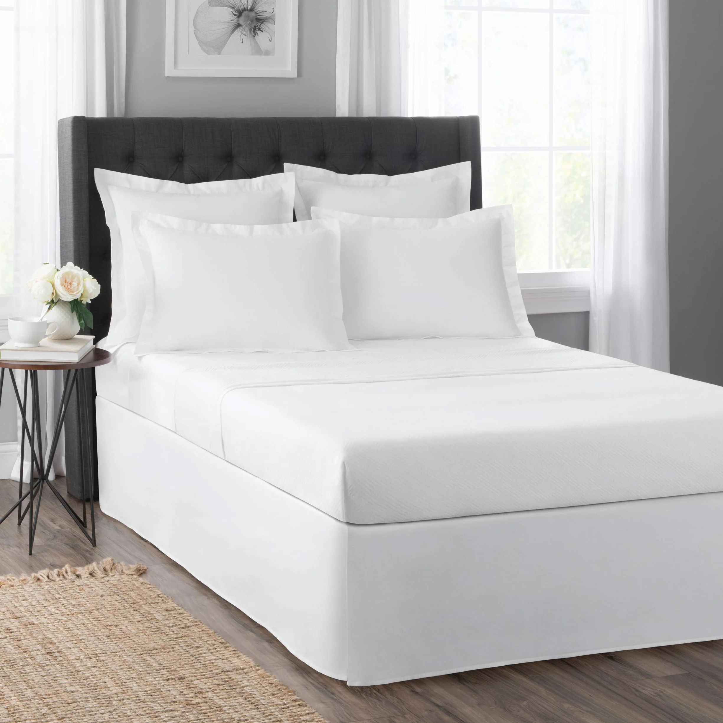 TODAY'S HOME Home Classic TOH24914WHIT06 Dopasowany lambrekin łóżkowy z falbanką, z mieszanki bawełny, 35 cm wysokości, twin XL size, biały