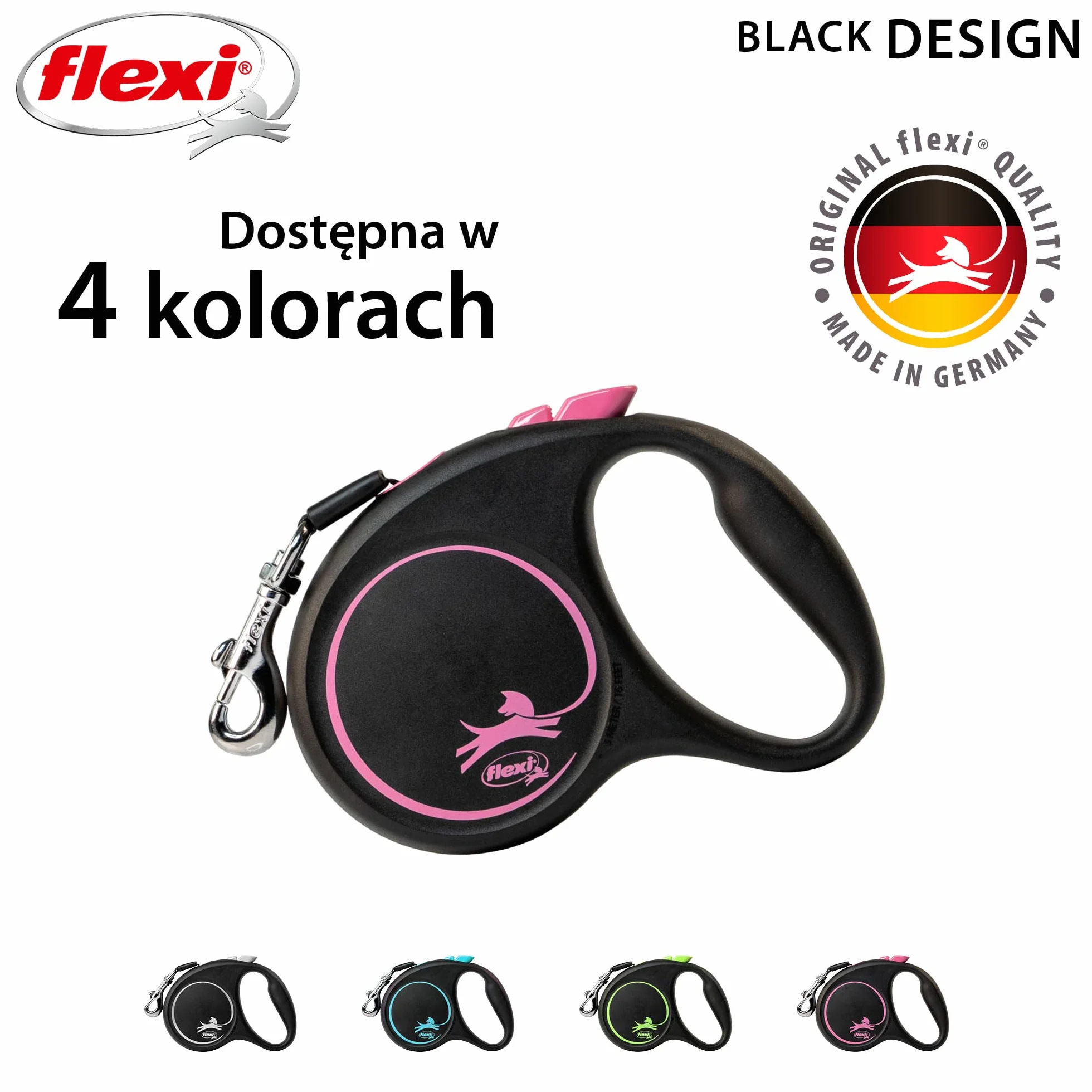 Flexi smycz automatyczna Black Design taśma S 5m różowa