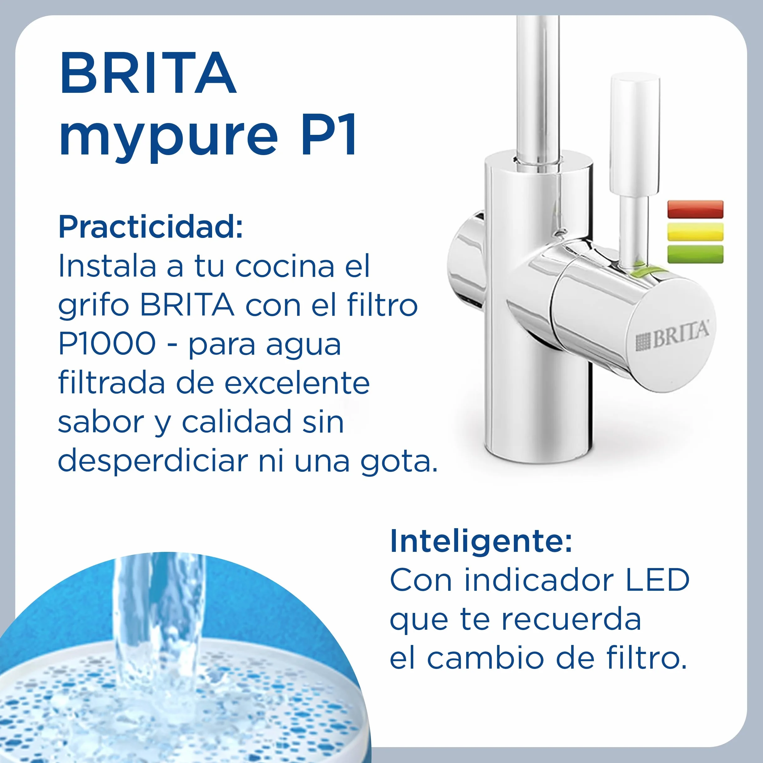 Brita Kran z filtrem do wody mypureP1, Srebrny, 26.5 cm, smaczna, czystsza woda bez chloru i zanieczyszczeń