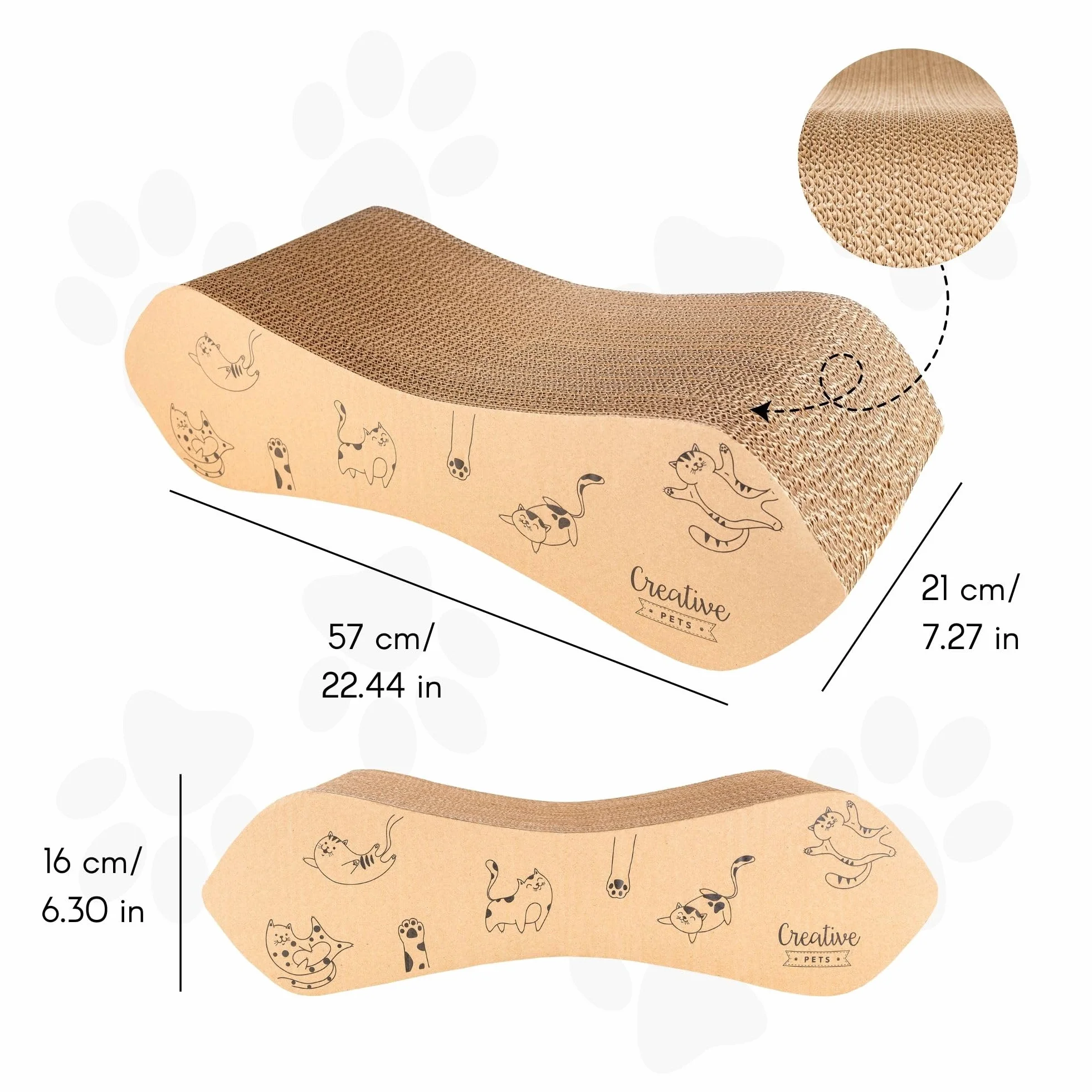 Drapak dla Kota Duży 57 x 21 x 16 cm Dwustronny Karton do Drapania Naturalny