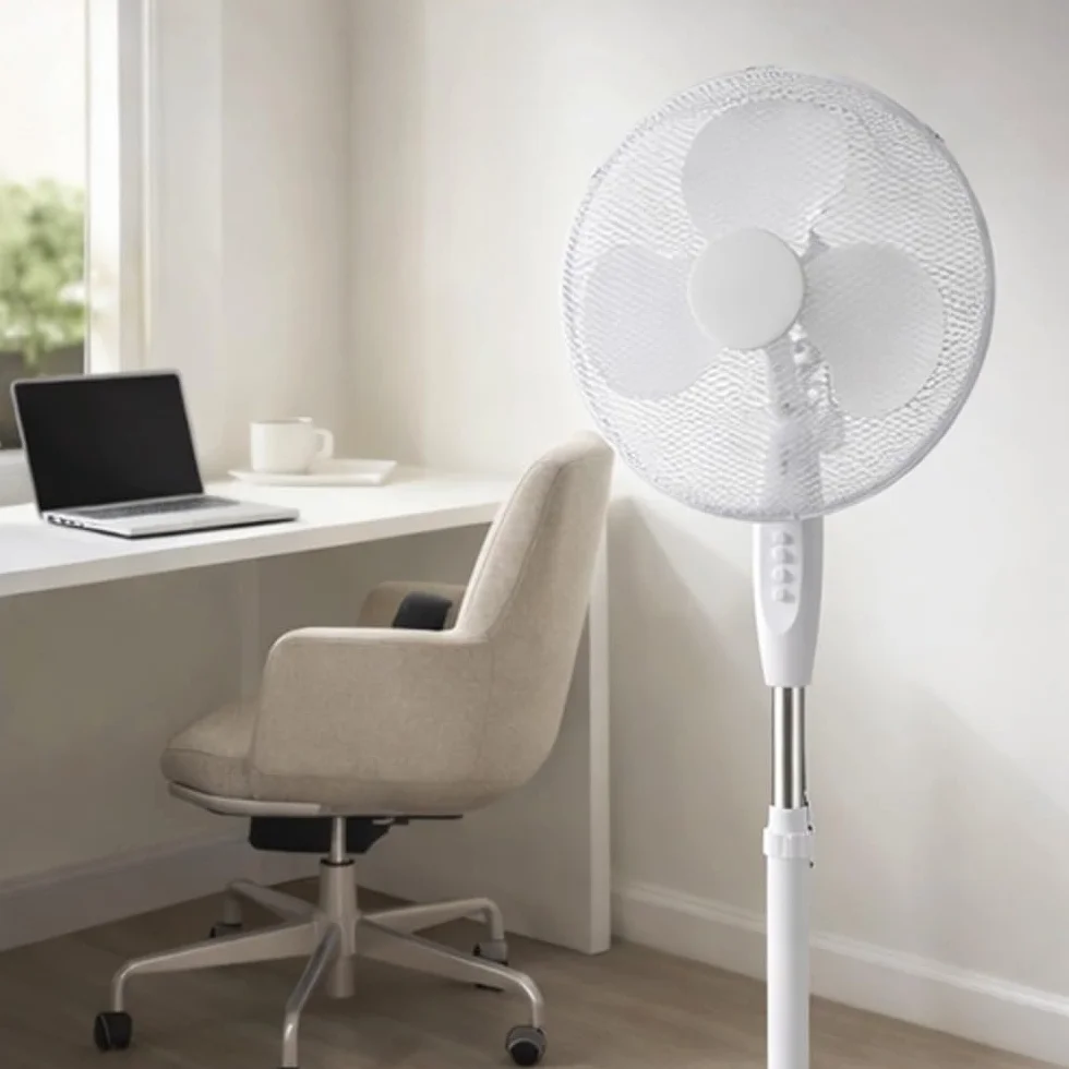 wonderlamp - Wentylator stojący Luno, 3 prędkości, 40 W, głowica oscylacyjna, zdejmowana kratka, biała