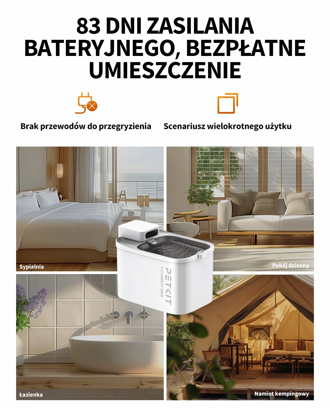 PETKIT EVERSWEET MAX Bezprzewodowa Fontanna dla Kota 3L Stal Nierdzewna 5000 mAh