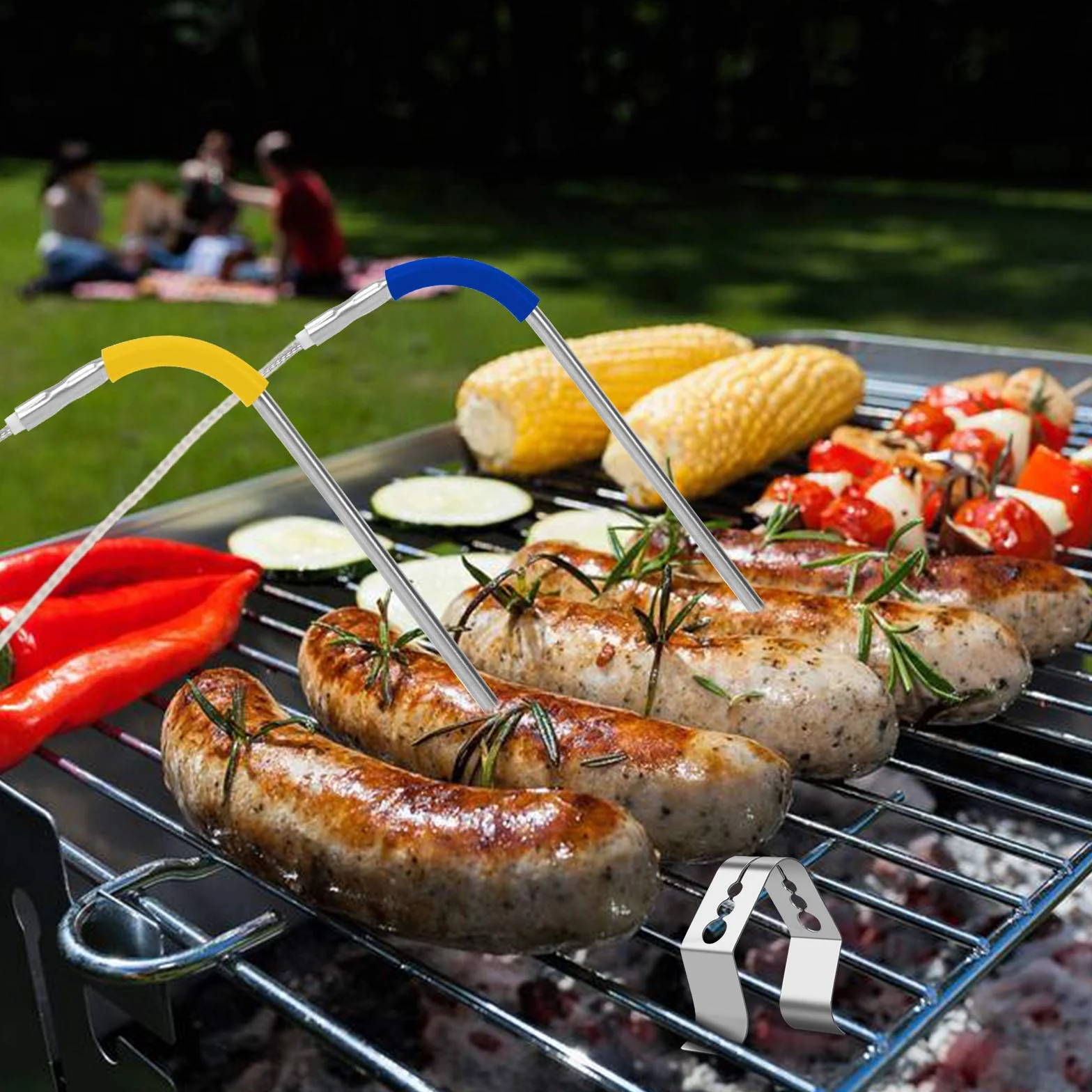 2 szt. sonda do grilla, sonda do mięsa, kompatybilna z Weber iGrill 3, iGrill Mini, Igrill 2 z uchwytem na sondę, zakres temperatur do 380°C