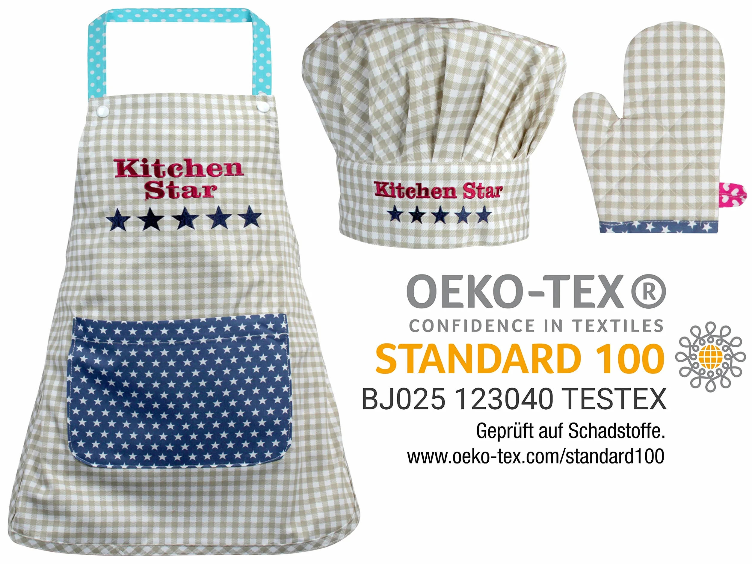 Kochmütze + Küchenschürze + Topfhandschuh für Kinder - 3teiliges Set 1428.2002,