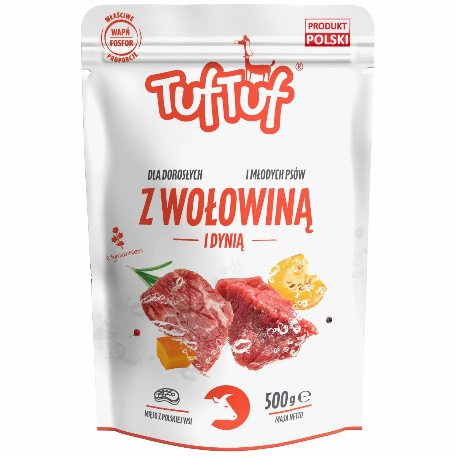 TufTuf Mokra Karma dla Psa Mielonka z Wołowiną i Dynią 500g Saszetka
