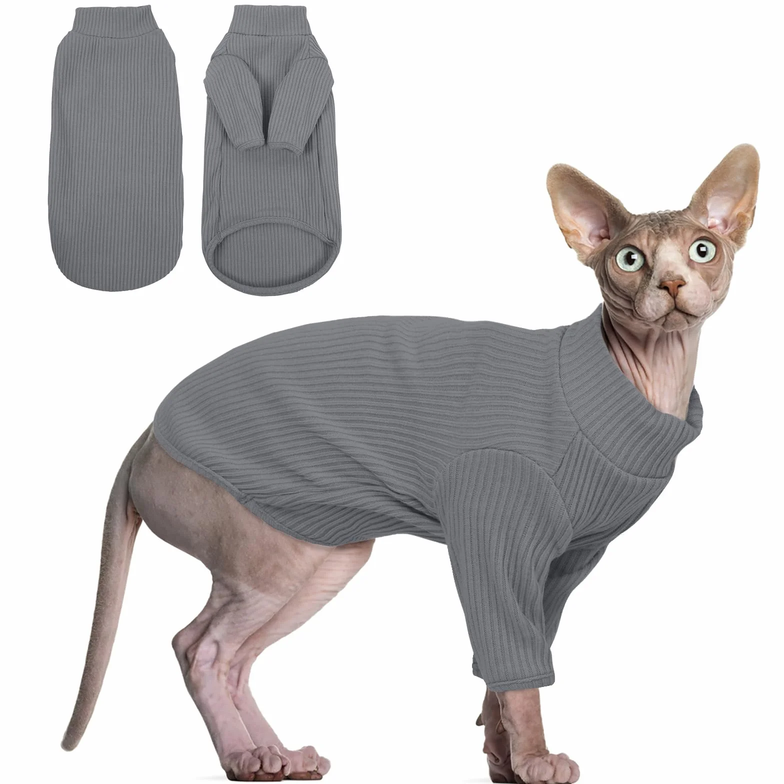 Gołębiarka bez sierści dla kotów Rollkragenpullover, oddychająca, urocza odzież dla kotów, swetrzyk Kątowniki z rękawami, piżama dla kotów Jumpsuit dla Sphynx, Cornish Rex, Devon Rex, Peterbalg