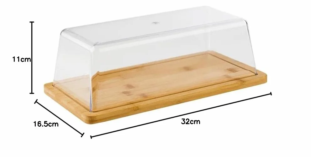 APS 821 taca z pokrywą – prostokątna drewniana taca z bambusa z pokrywą (32 x 16,5 cm, wysokość: 11 cm) – dzwonek do sera, deska do serów
