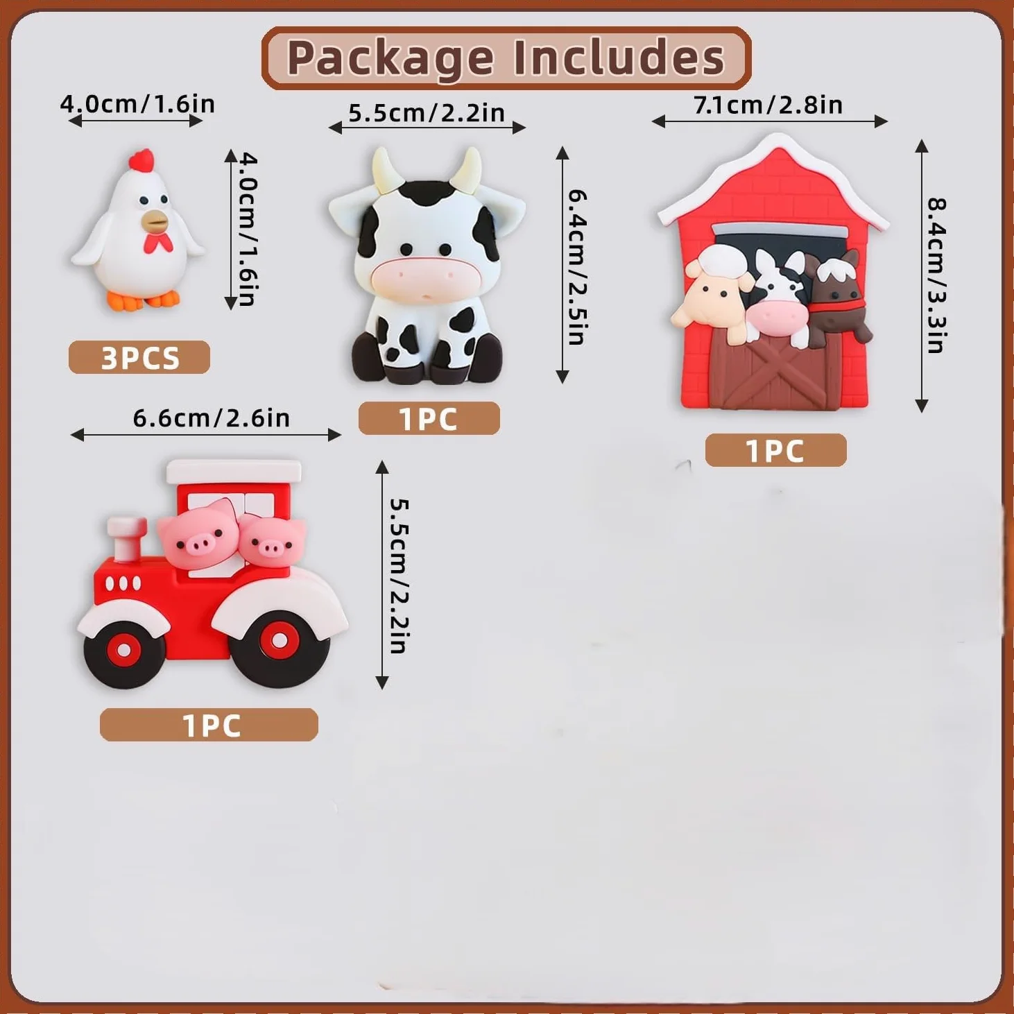 6 dekoracyjnych figur do urodzin na farmie, dekoracja do ciasta zwierzęta, idealne do dekoracji tortów na urodziny i na baby shower, chłopiec i dziewczynka (czerwone)