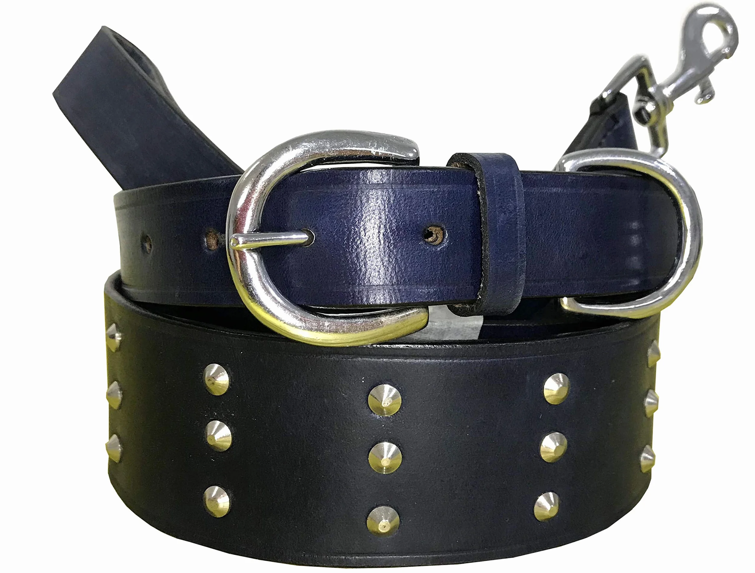 Genuine Leather Matching Pair Dog Collar and Lead Set - S (12-15 Inches)