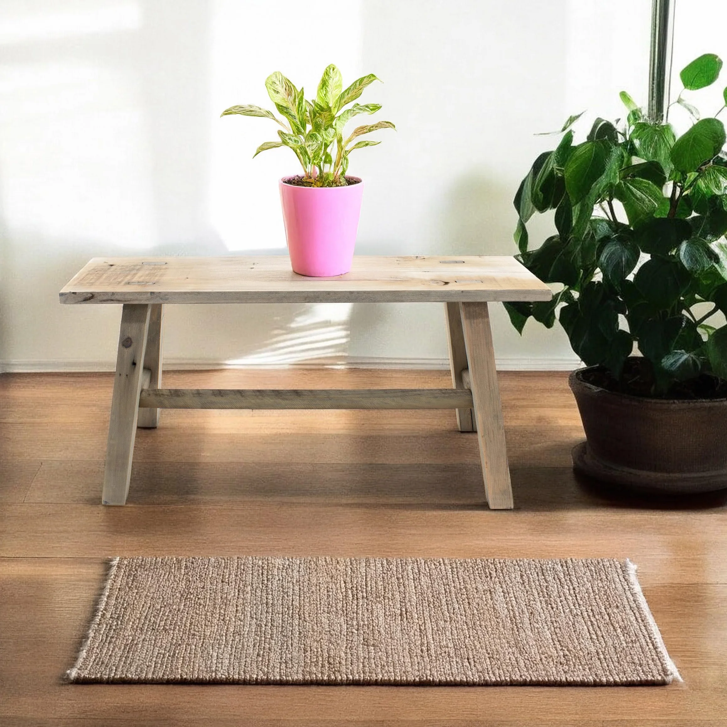 Spetebo Drewniana dekoracyjna ławeczka na kwiaty – 58 x 27 x 22 cm – drewniana ławka ogrodowa, stojak na rośliny, kwietnik