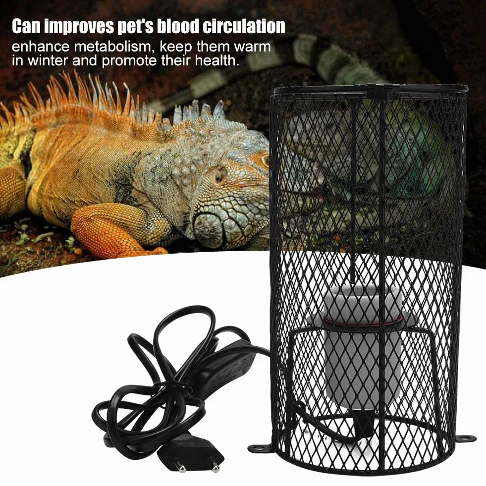 Lampa Grzewcza dla Gadów z Osłoną Ochronną, Ceramiczna Podstawa E27, do Terrarium