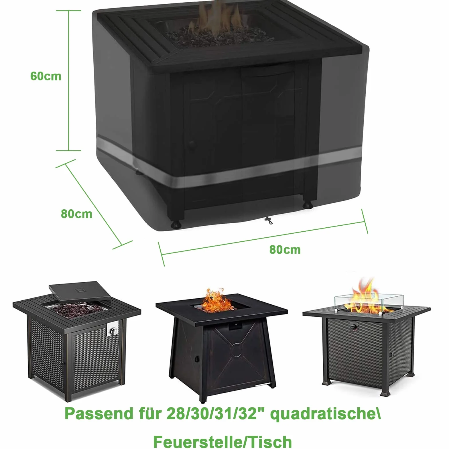 Pokrowiec na palenisko, kwadratowy, 80 x 80 x 60 cm, do ogrodu, patio, do dużych obciążeń 210D Oxford, wiatroszczelny, odporny na działanie promieni UV, odporny na rozerwanie, palenisko na palenisko, palenisko gazowe