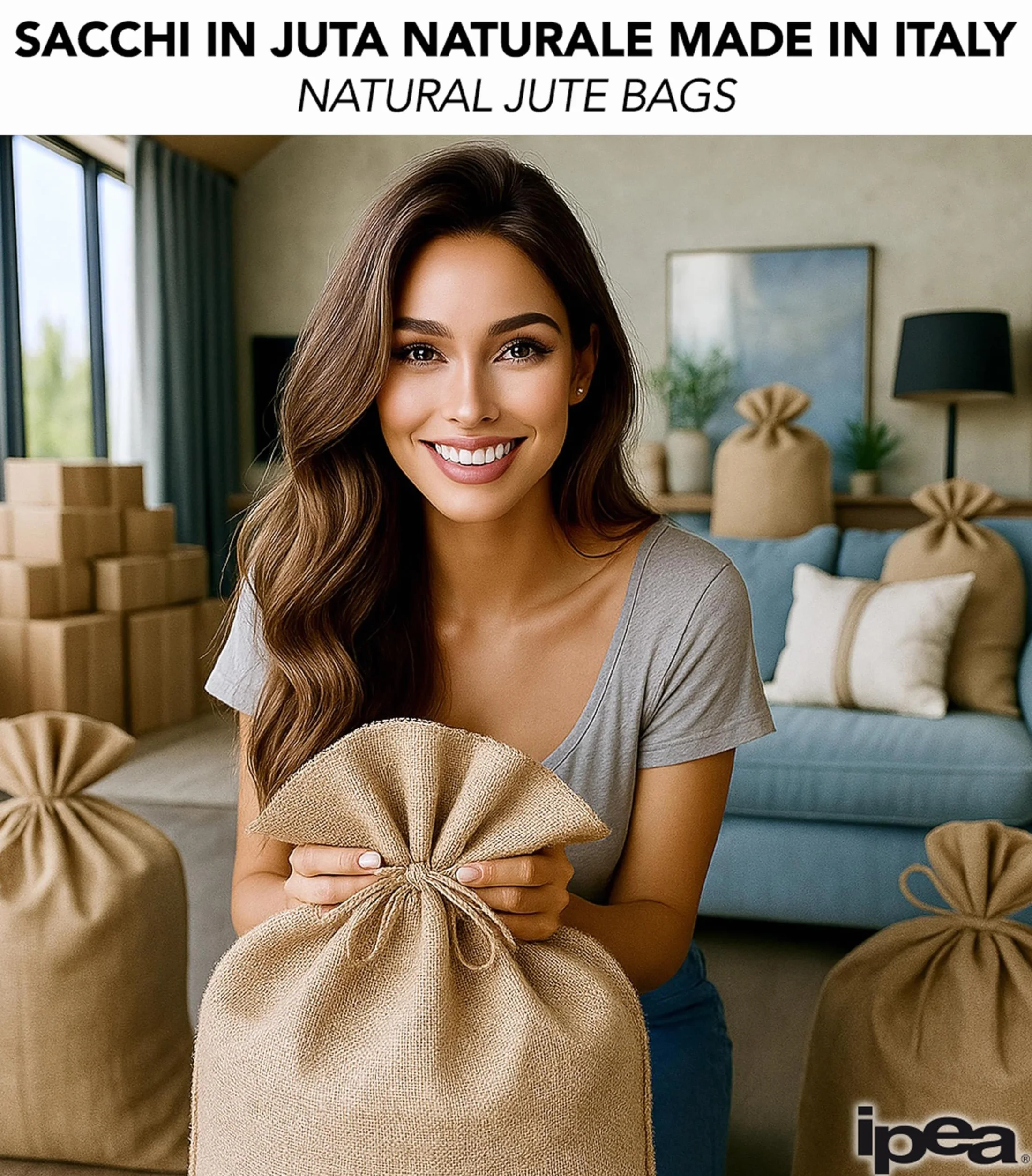 IPEA BSJUTASACX1 worek z juty duży rozmiar – 80 x 50 cm – Made in Italy – 1 jednostka – worki z juty naturalnej tkaniny dla majsterkowiczów, wystroju, ogrodnictwa, pudełka przedmiotów, imprezy
