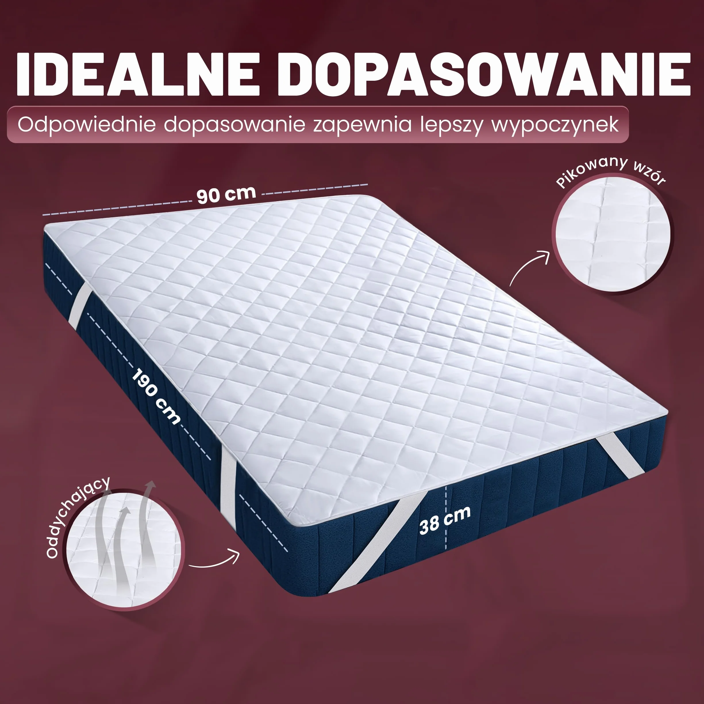 Utopia Bedding Quilted Mattress Pad 90x190 cm, ochraniacz na materac z elastycznym paskiem, pokrowiec na materac o głębokości do 38 cm (biały)