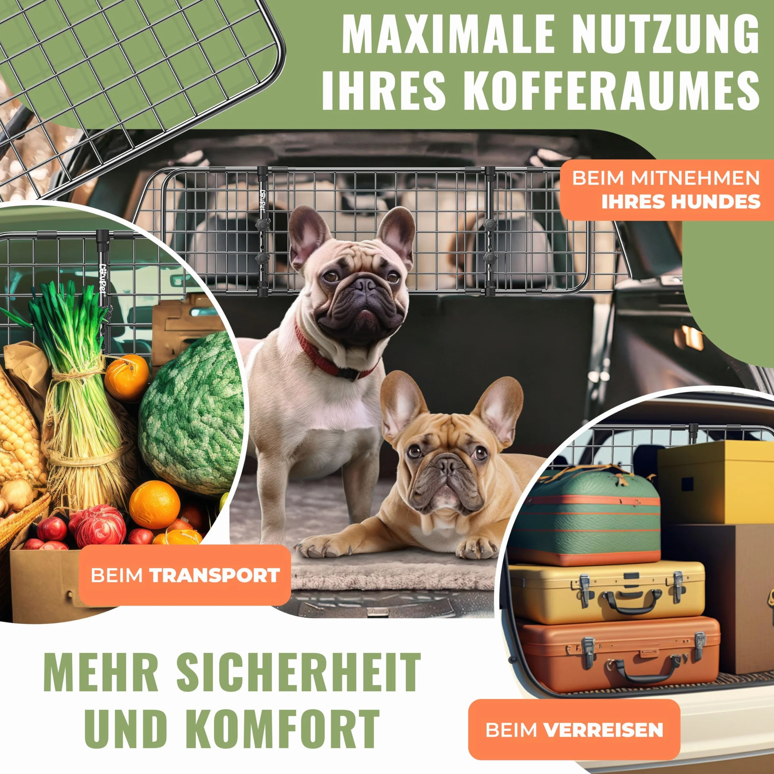 LOVPET® Samochodowa kratka ochronna dla psa, regulowana szerokość, uniwersalna