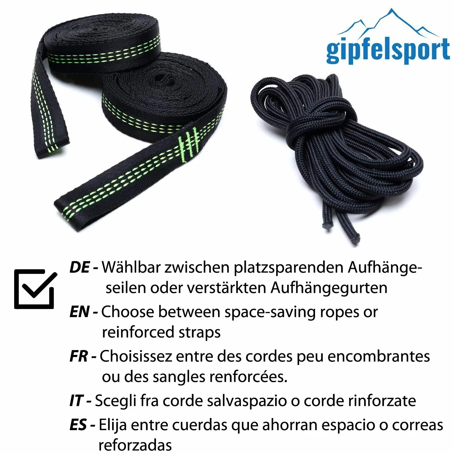 gipfelsport Ultralekki hamak z oliwkowego jedwabiu spadochronowego ze sznurkami