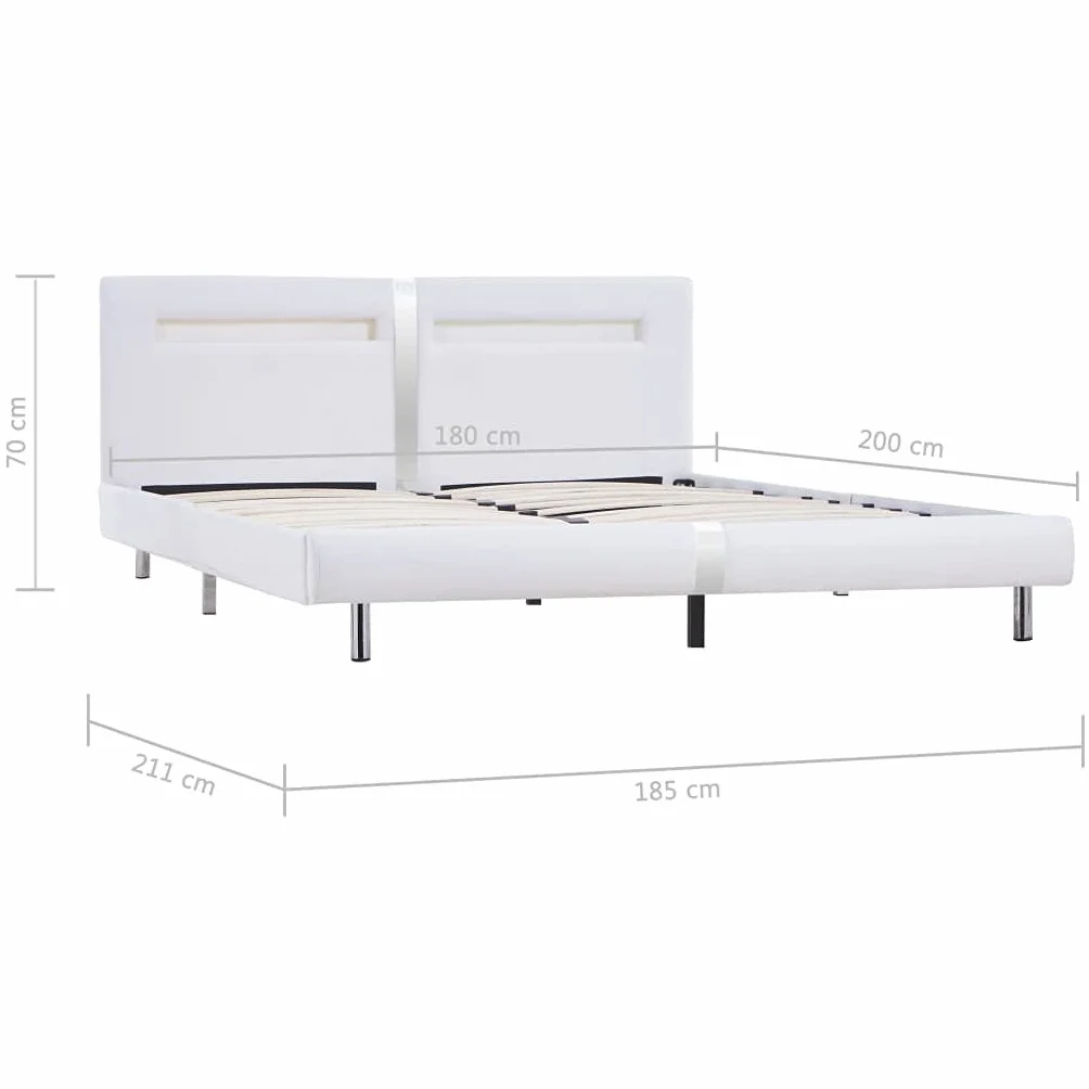 vidaXL Rama łóżka LED, biała, sztuczna skóra, 180 x 200 cm