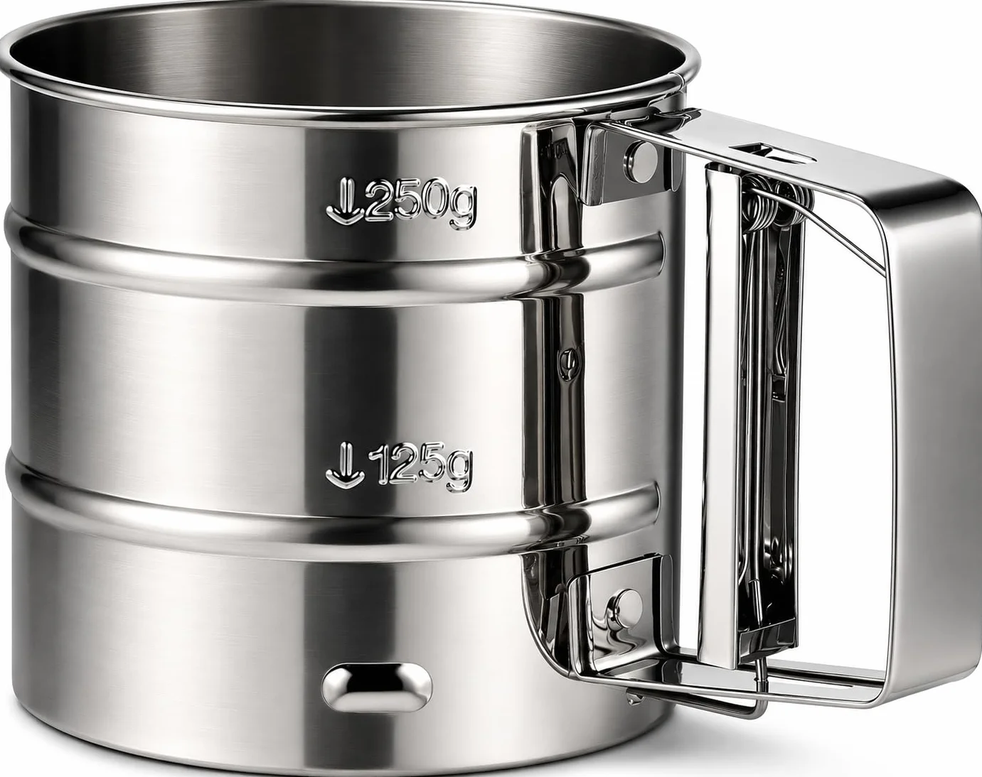 Sitko do mąki, cukier pudrowy, młynek do cukru pudru, filtr obsługiwany jedną ręką, ze stali nierdzewnej, pojemność 250 g